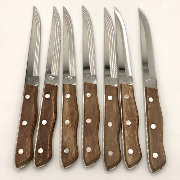 Vintage Maxam Precision Hollow Ground Stainless Steel Wood Handle Steak Knives - Picture 1 of 16